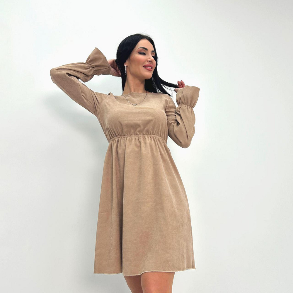 Вельветова сукня із завищеною талією "Wesley" оптом | Батал | Розпродаж моделі Бежевий, 50-52 Київ - фото 5