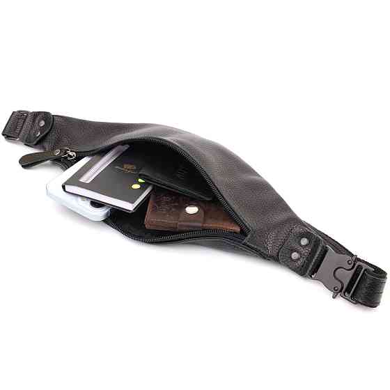 Удобная сумка бананка для мужчин из зернистой натуральной кожи Shvigel 23136 Черный Киев