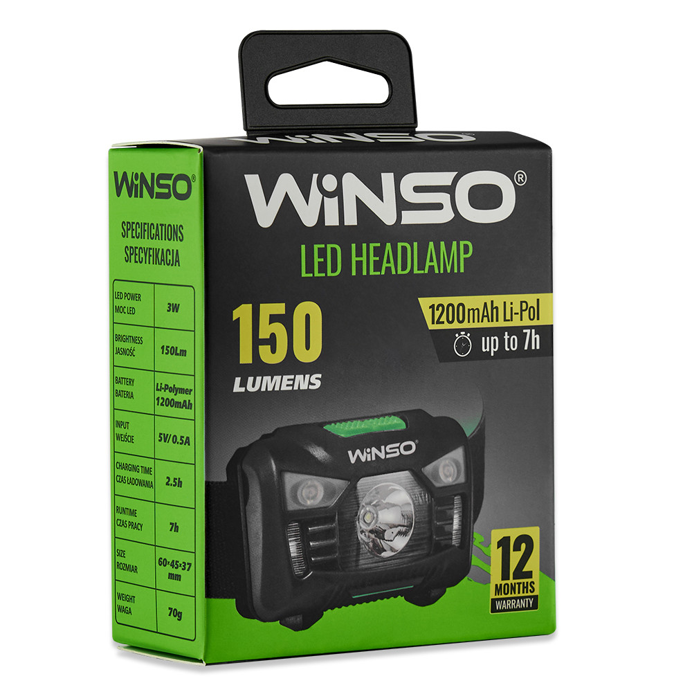 Фонарь налобный Winso 150Lm, 3W LED, 1200mAh с сенсором белый/красный Львов - изображение 7