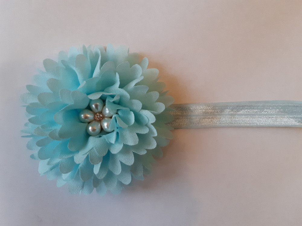 Світло-блакитна дитяча пов'язка з квіткою - коло 40-50см, діаметр квітки 9см Київ - фото 1