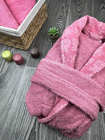 Махровий халат GM Textile 100% бавовна 400 г/м2 (Рожевий) XL-XXL Суми - фото 9