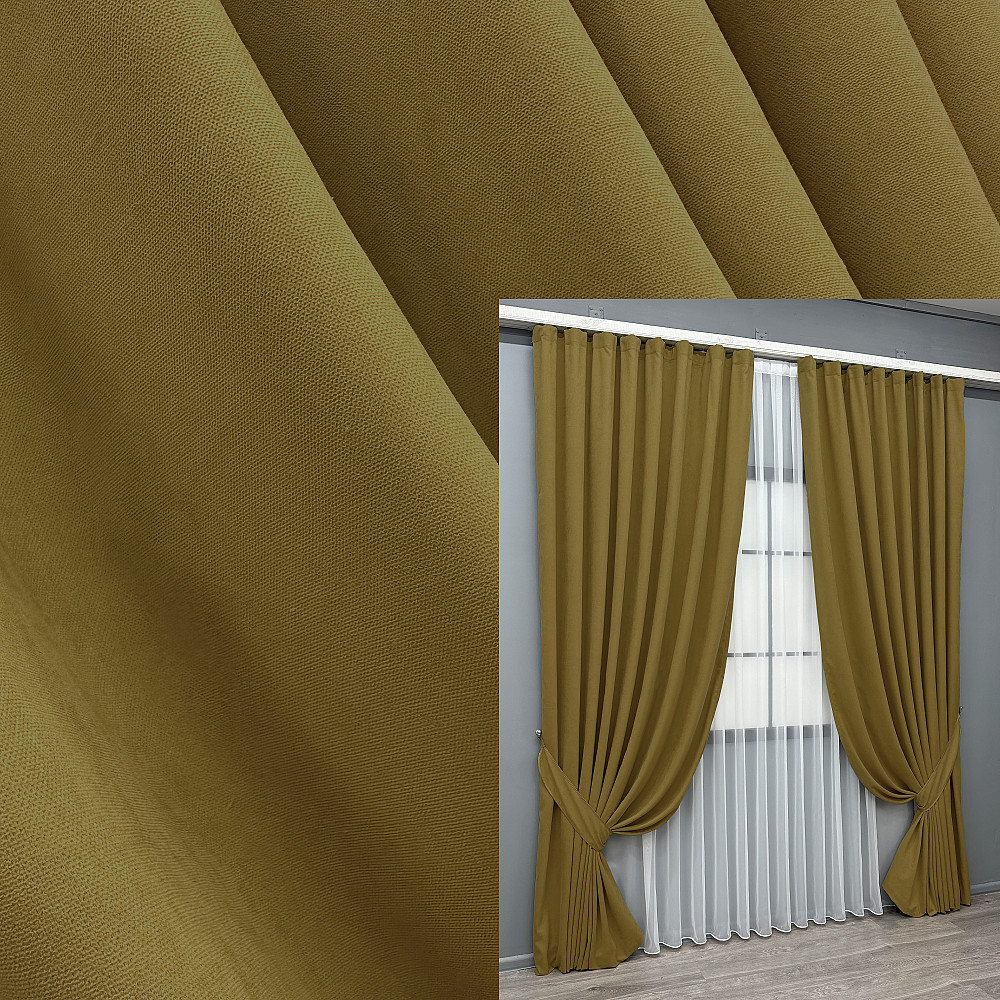 Комплект готових штор VR-Textil Мікровелюр Petek № 1503ш Гірчичний 200х290 см 2 шт (32-515) Київ - фото 1