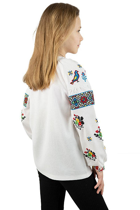Вышиванка для девочек, белая, льняная, с длинным рукавом, топ Киев - изображение 4