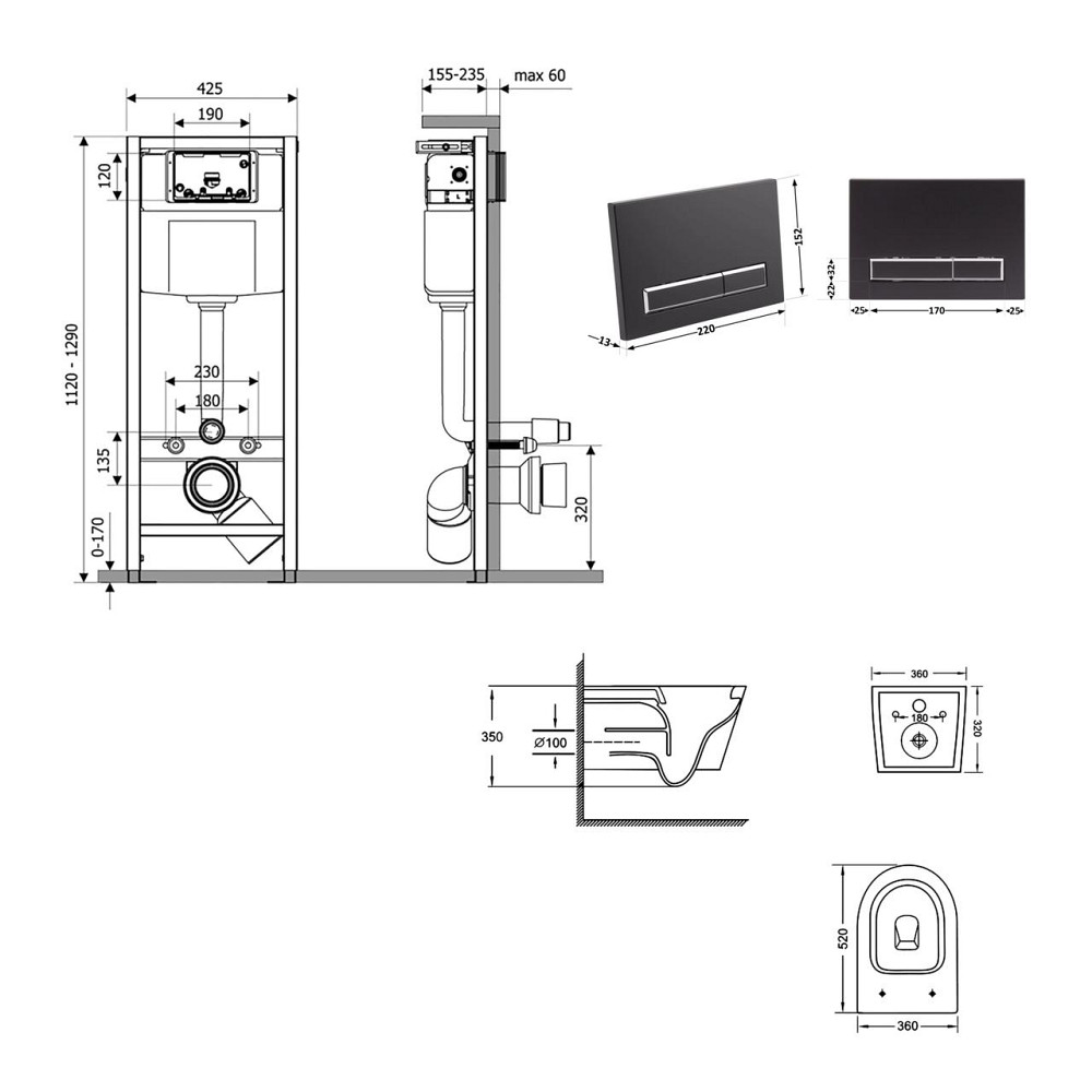 Готове рішення Qtap для ванної кімнати: підвісний унітаз Jay Ultra Quiet 520x360x320 + комплект інсталяції Nest 4 в 1 (лінійна Київ - фото 2