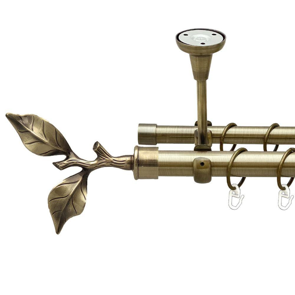 Карниз Orvit Листок Троянди металевий дворядний відкритий до стелі гладка труба кільце металеве Антик 25\19 мм 240 см Львів - фото 1