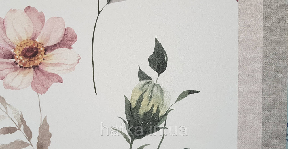 Шпалери флізелінові екологічно чисті Rasch Kids World 0.53х10 дитячі квіти рожеві сірі коричневі на білому Київ - фото 4
