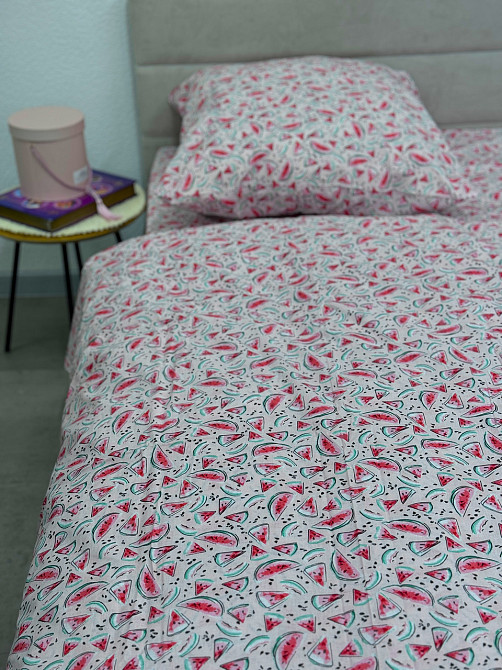 Підковдра Ecotton полуторна 147х210 см із натуральної бязі рожевого кольору з кавунами Коломия - фото 2