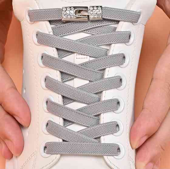 Шнурки эластичные без завязок с металлической застежкой со стразами Смела