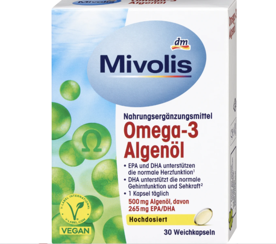 Омега 3 з олії водоростей Mivolis Omega-3 Algenöl, Kapseln 30 St., 30 St Львів