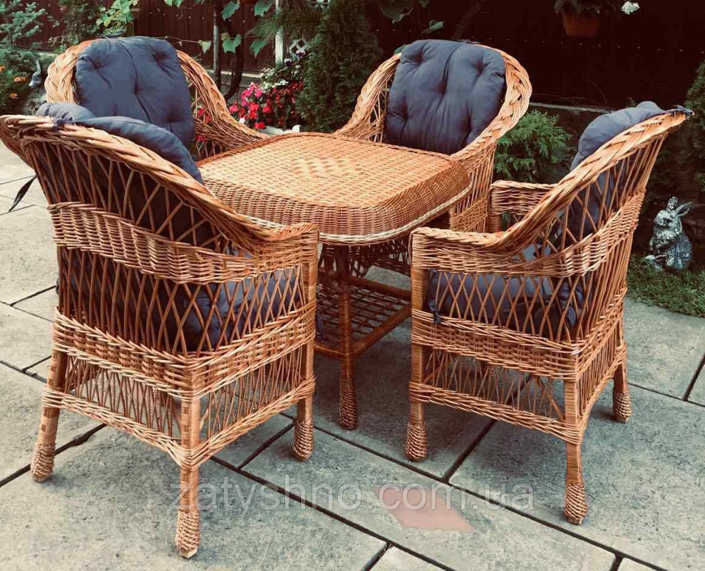 Меблі плетені з лози з 4 кріслами |  Меблі з лози плетені з квадратним столом | Київ - фото 4