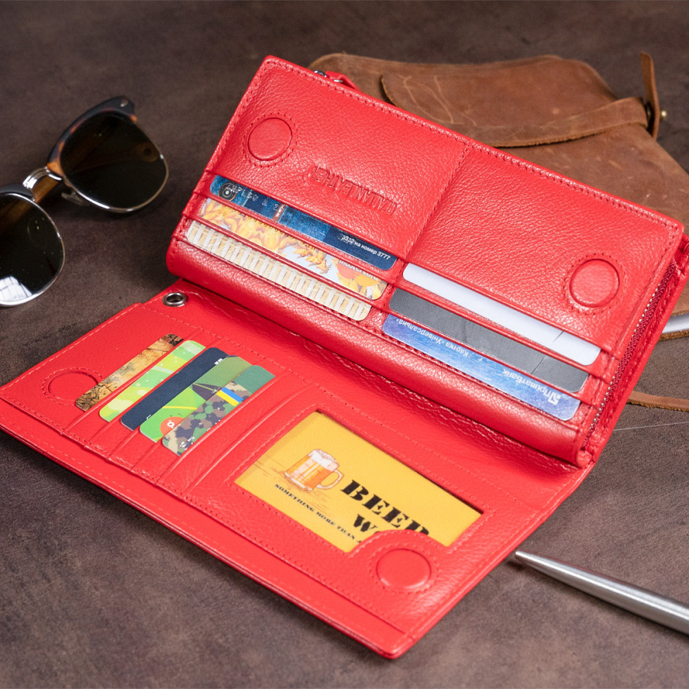 Вертикальный кошелек кожаный женский ST Leather 19275 Красный Киев - изображение 5