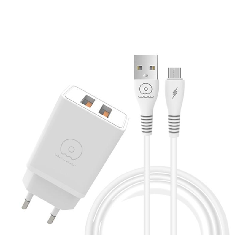 Сетевое зарядное устройство с кабелем WUW-T55 2USB/3.1A set micro Одесса - изображение 1