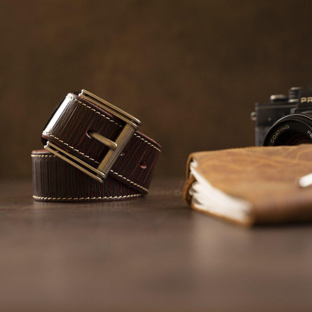 Ремінь з тисненням Vintage 20129 Темно-коричневий Київ - фото 4