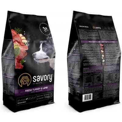 Сухий корм для собак Savory Medium Breed rich in Fresh Turkey and Lamb 1 кг (4820232630259) Вінниця