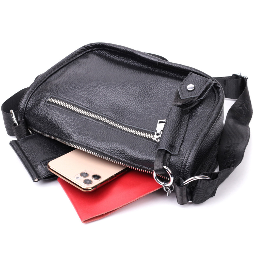 Женская сумка с округленными краями из натуральной кожи Vintage 22253 Черная Киев - изображение 8