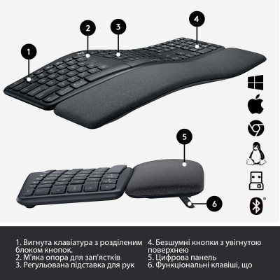 Клавиатура Logitech ERGO K860 Bluetooth/Wireless UA Black (920-010108) Винница - изображение 12
