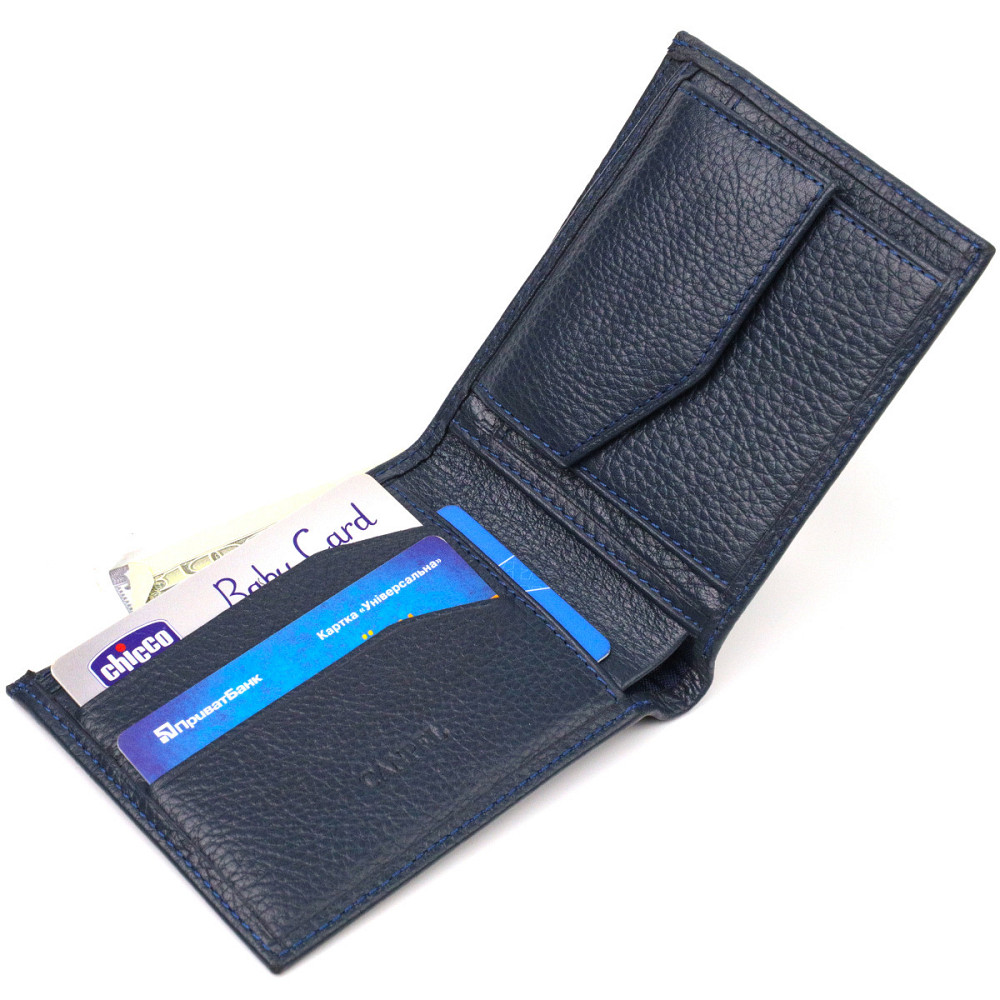 Горизонтальное мужское портмоне из натуральной зернистой кожи CANPELLINI 21776 Синее Киев - изображение 6