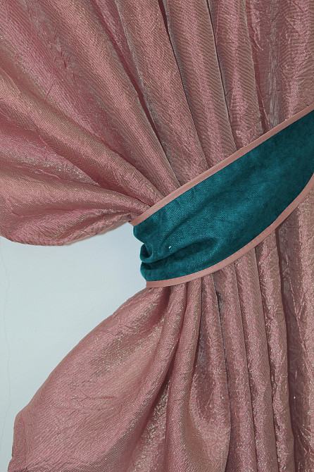 Кухонные шторы VR-Textil № 073к с ламбрекеном и подхватами розово-золотистый с темно-бирюзовым 280х170 см (52-0367) Киев - изображение 3