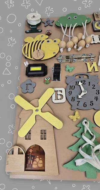 Бизиборд для детей 50х60 Методика Монтессори Развивающая доска Бизиборд для развития мелкой моторики Тернополь - изображение 7