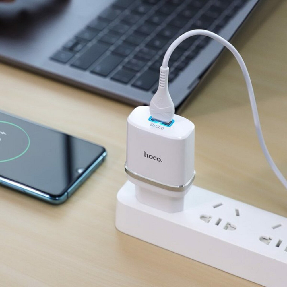 Мережевий зарядний пристрій HOCO C12Q Smart QC3.0 charger set(Type-C) 18W White Киев - изображение 3