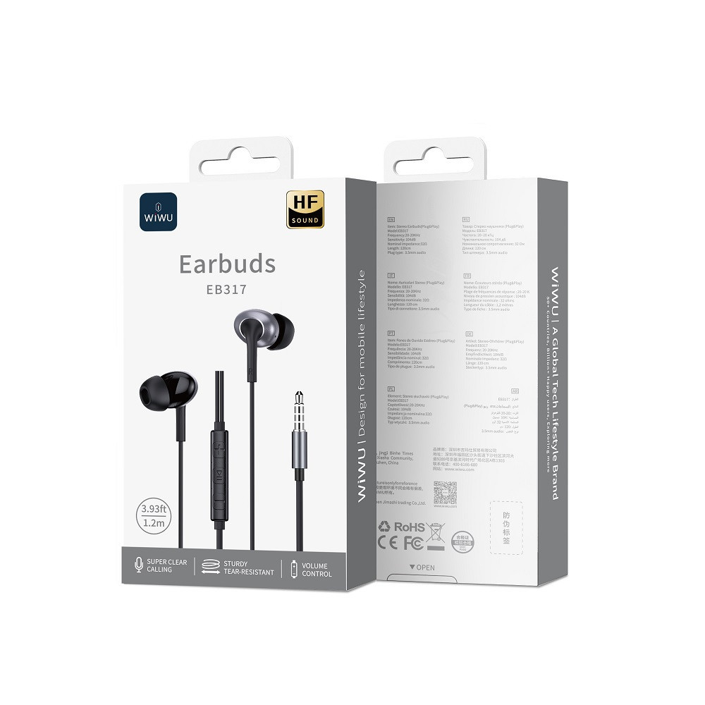 Навушники дротові WIWU EB317 Stereo Wired Earbuds (3.5mm) Black Одеса - фото 2
