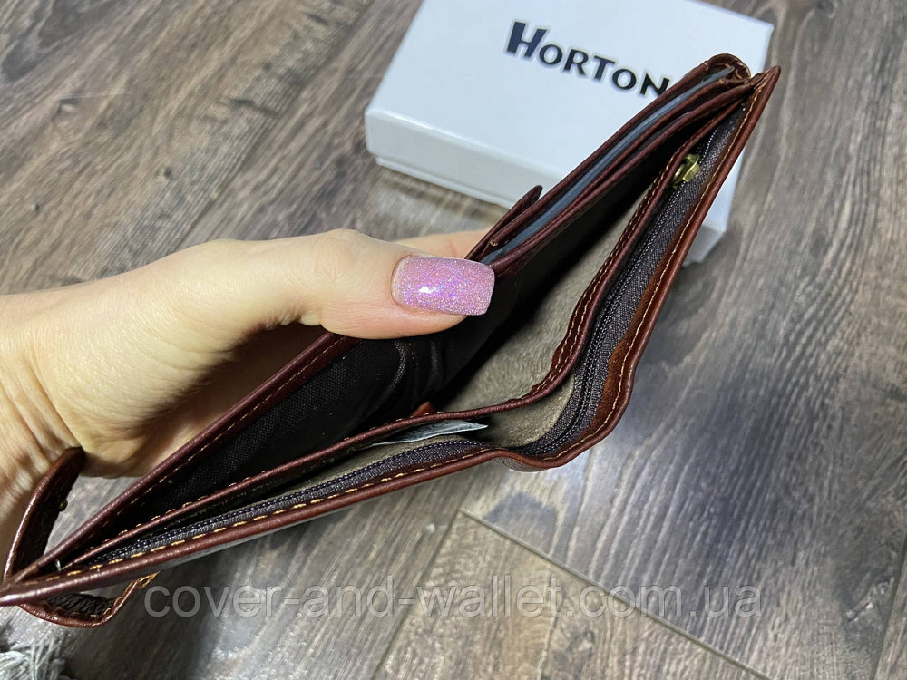 Коричневий чоловічий портмоне з блоком для документів з натуральної шкіри Horton Київ - фото 7