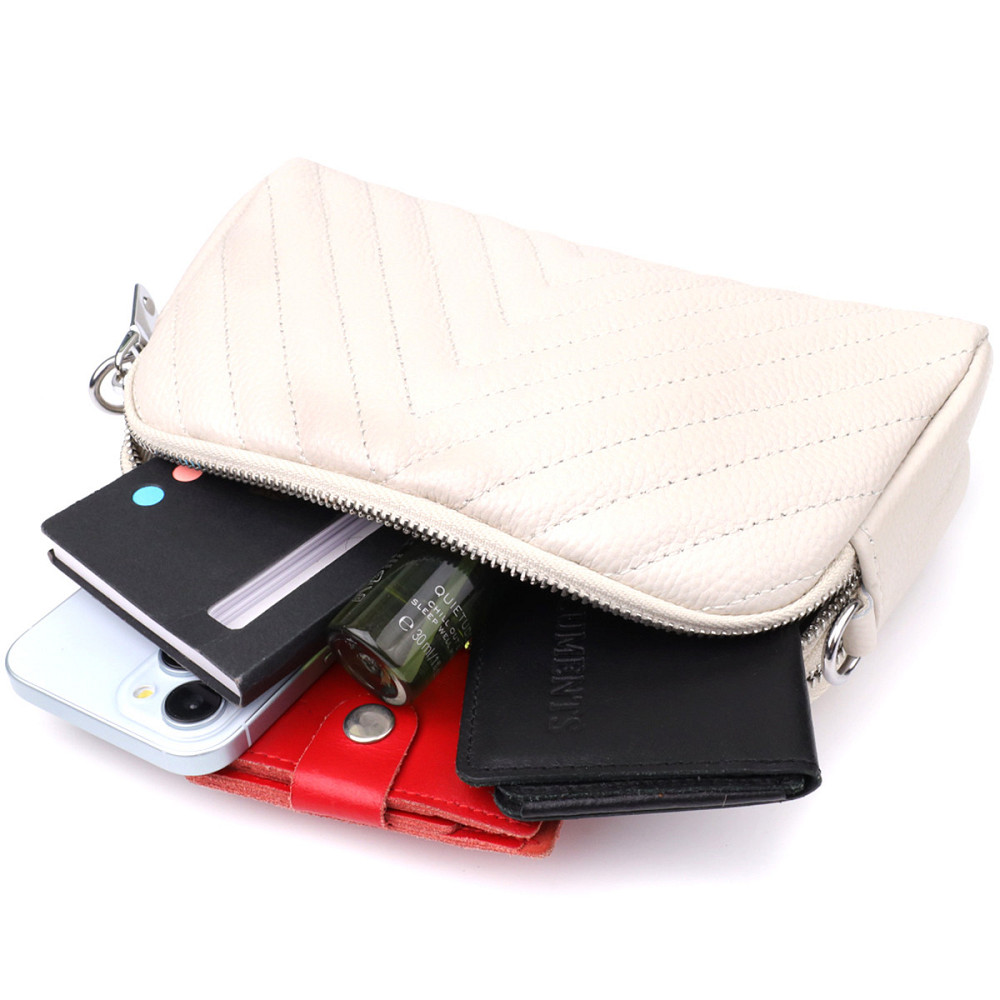 Модная сумка прошита треугольниками из натуральной кожи Vintage 22910 Белый Киев - изображение 8