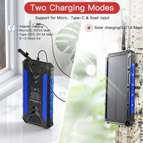 Зарядное устройство на солнечных батареях IBattery S26W 20000mah с фонариком и беспроводной зарядкой Винница
