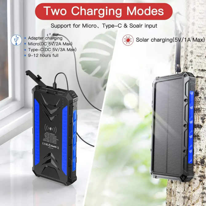 Зарядное устройство на солнечных батареях IBattery S26W 20000mah с фонариком и беспроводной зарядкой Винница - изображение 6
