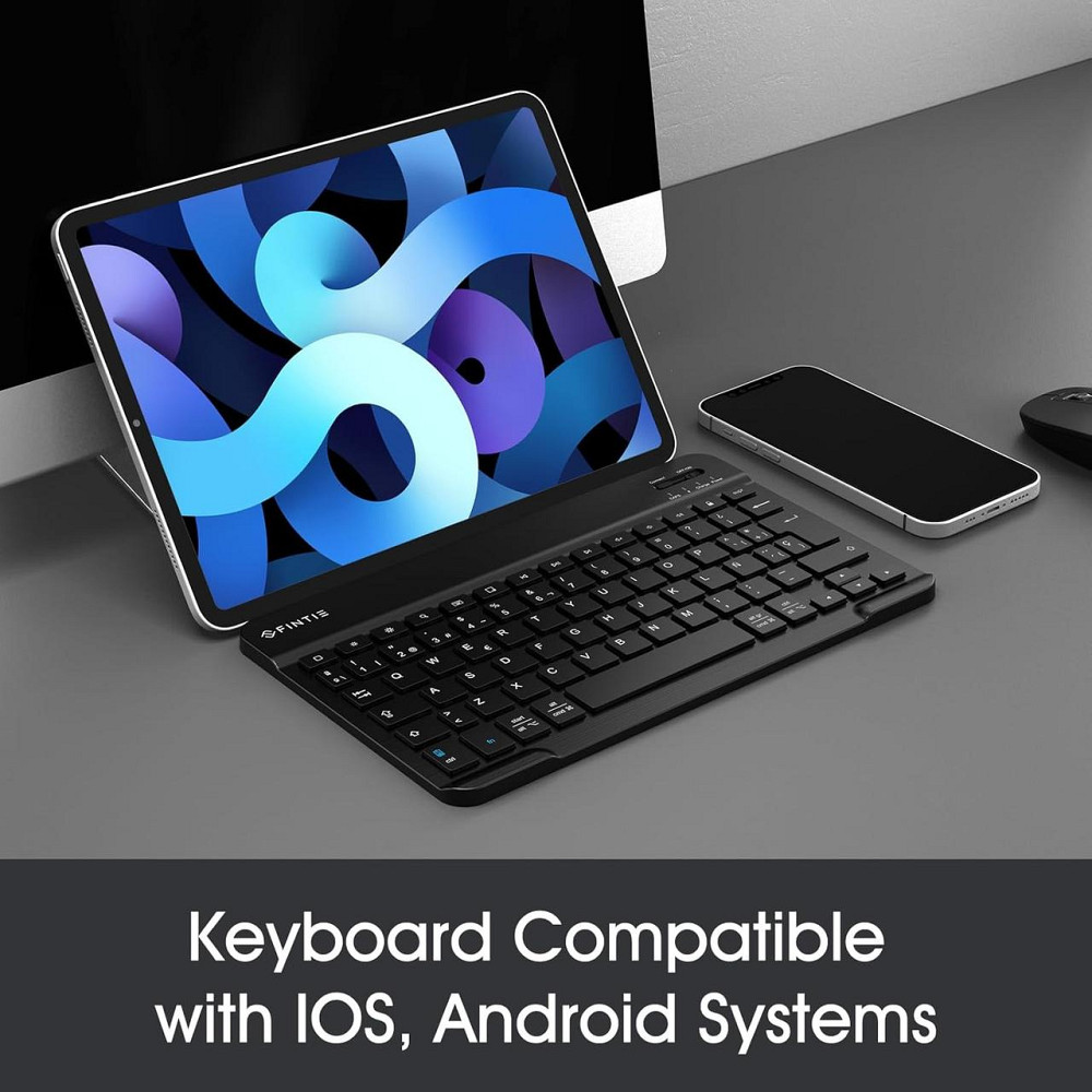 Бездротова Bluetooth клавіатура 10” для iOS та Android, планшета iPad, ультратонка, іспанська QWERTY розкладка, чорна Київ - фото 5