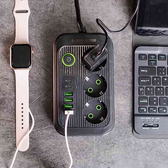 Сетевой фильтр кабель 3.8 м удлинитель F16 на 3 розетки с USB портами и кнопкой отключения Черный HP-5-20 Киев