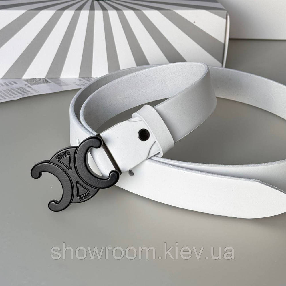 Женский белый кожаный ремень Celine black (3 cм) Киев - изображение 1