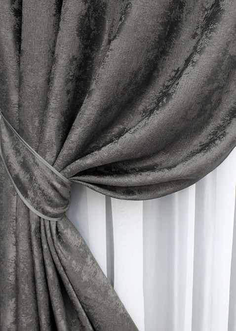 Комплект штор на люверсах VR-Textil Жаккард Sultan XO № 1558ш 150х250 см 2 шт Темно-серый (37-0182) Киев - изображение 5