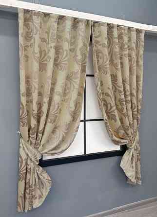 Комплект коротких штор VR-Textil Блэкаут Лилия № 074ш(Б) Бежевый с кофейным 130х170 см 2 шт (35-0279) Киев