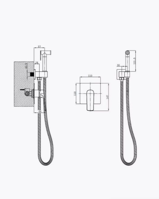 Змішувач для гігієнічного душу Mixxus Premium MONE 002 INNER Black вбудований з лійкою (MI6779) Чернівці - фото 2