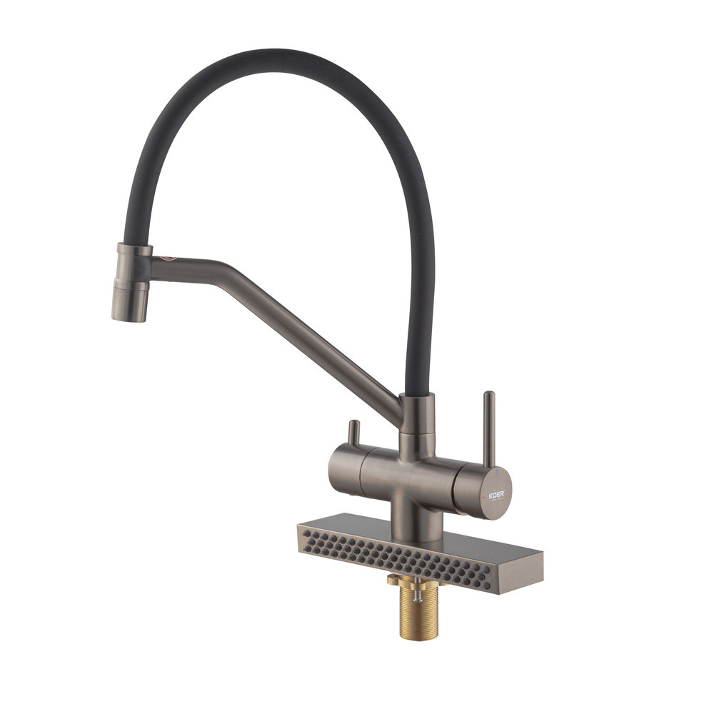 Кухонний змішувач Koer KB-74027-07 з функцією водоспаду та чорним силіконовим виливом (KR5203) Харків - фото 3