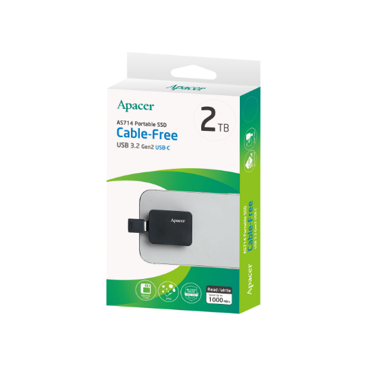 Портативный SSD Apacer AS714 2TB USB 3.2 Gen.2 Read/Write 1000MB/s Black Киев - изображение 2