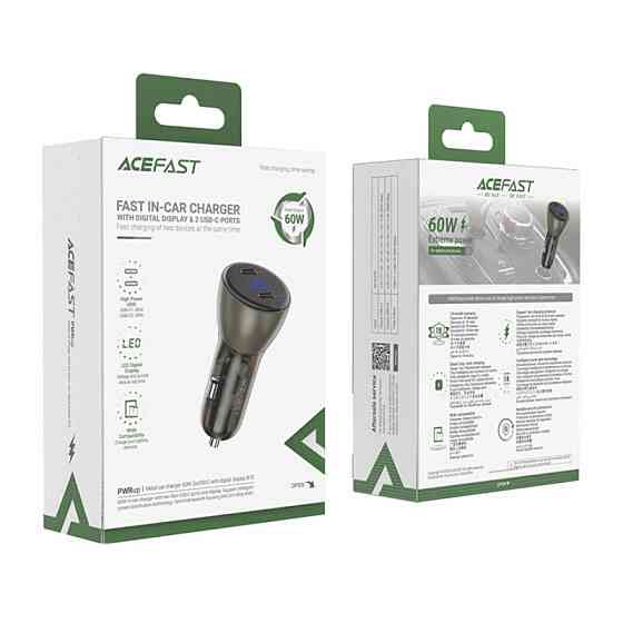 Автомобільний зарядний пристрій ACEFAST B10 metal car charger 60W (USB-C + USB-C) with digital display Black Ковель