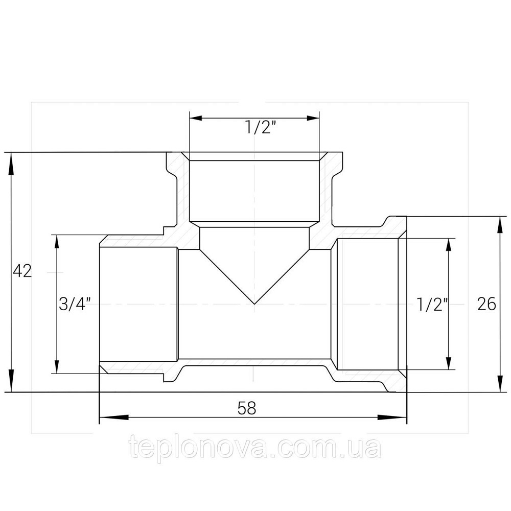 Тройник редукционный латунный 3/4″НР х 1/2″ВР х 1/2″ВР литейный A0225А VA Черновцы - изображение 2
