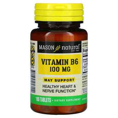 Вітамін Mason Natural Вітамін B6 100 мг, Vitamin B6, 100 таблеток (MAV05711) Вінниця