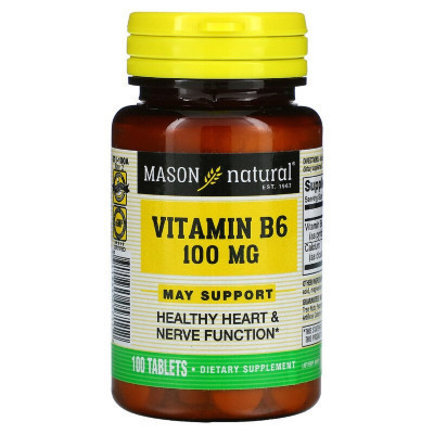 Вітамін Mason Natural Вітамін B6 100 мг, Vitamin B6, 100 таблеток (MAV05711) Вінниця - фото 1