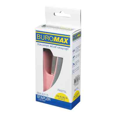 Степлер Buromax пластиковый PASTEL, 20 листов, (скобы №24, 26), 111 х 62 х 32 мм, розовый (BM.4215-10) Винница