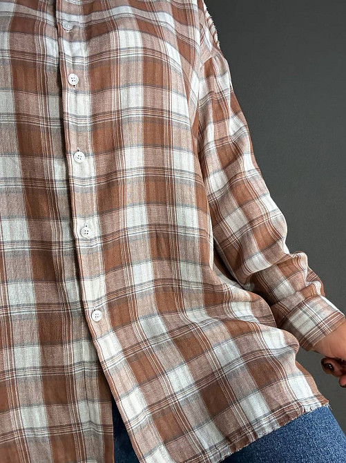 Рубашка женская A-N 27069 оверсайз двухслойная в клетку с бахромой, коричневый, one size Киев - изображение 7