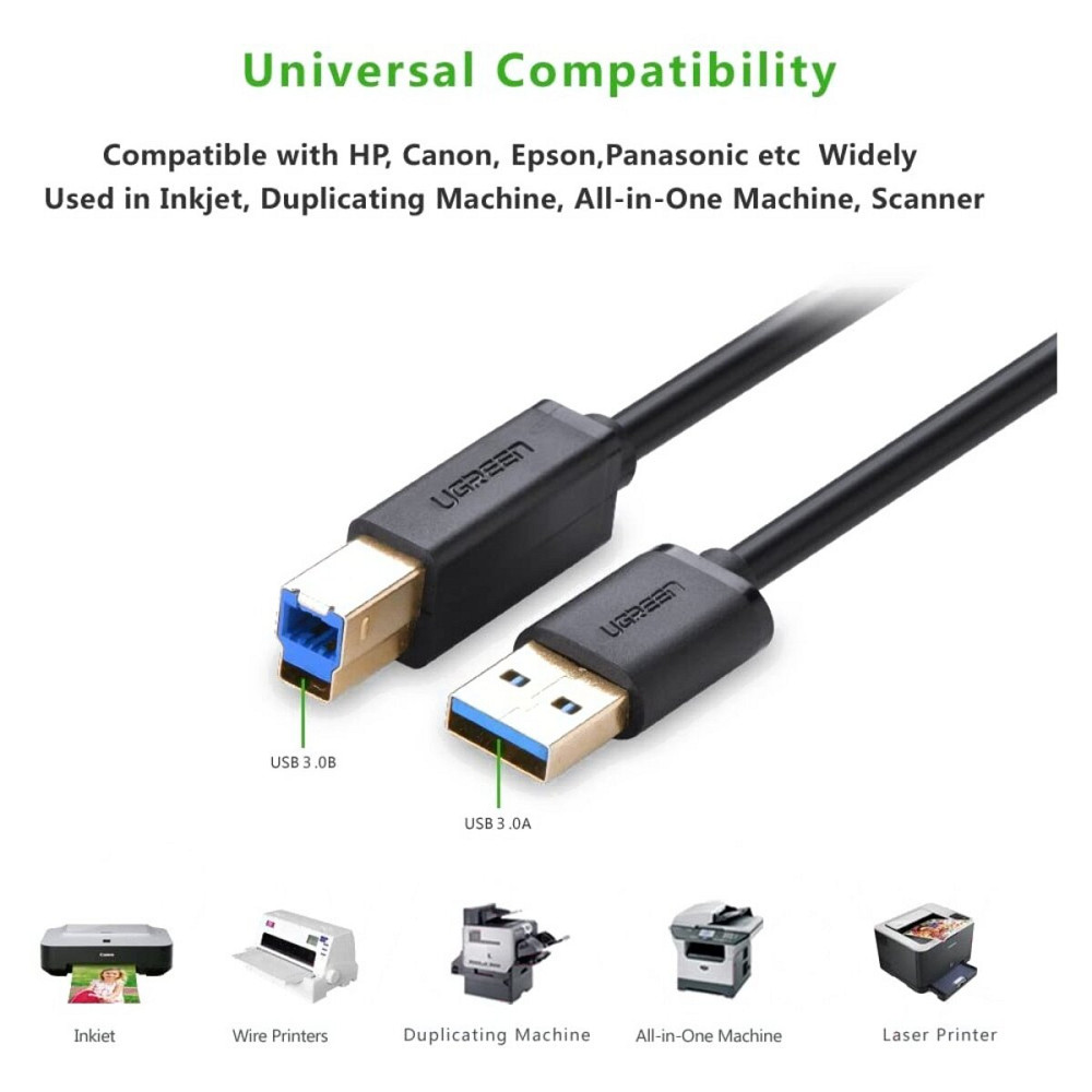 Кабель UGREEN US210 USB 3.0 AM to BM Print Cable 2m (Black）(UGR-10372) (UGR-10372) Київ - фото 3