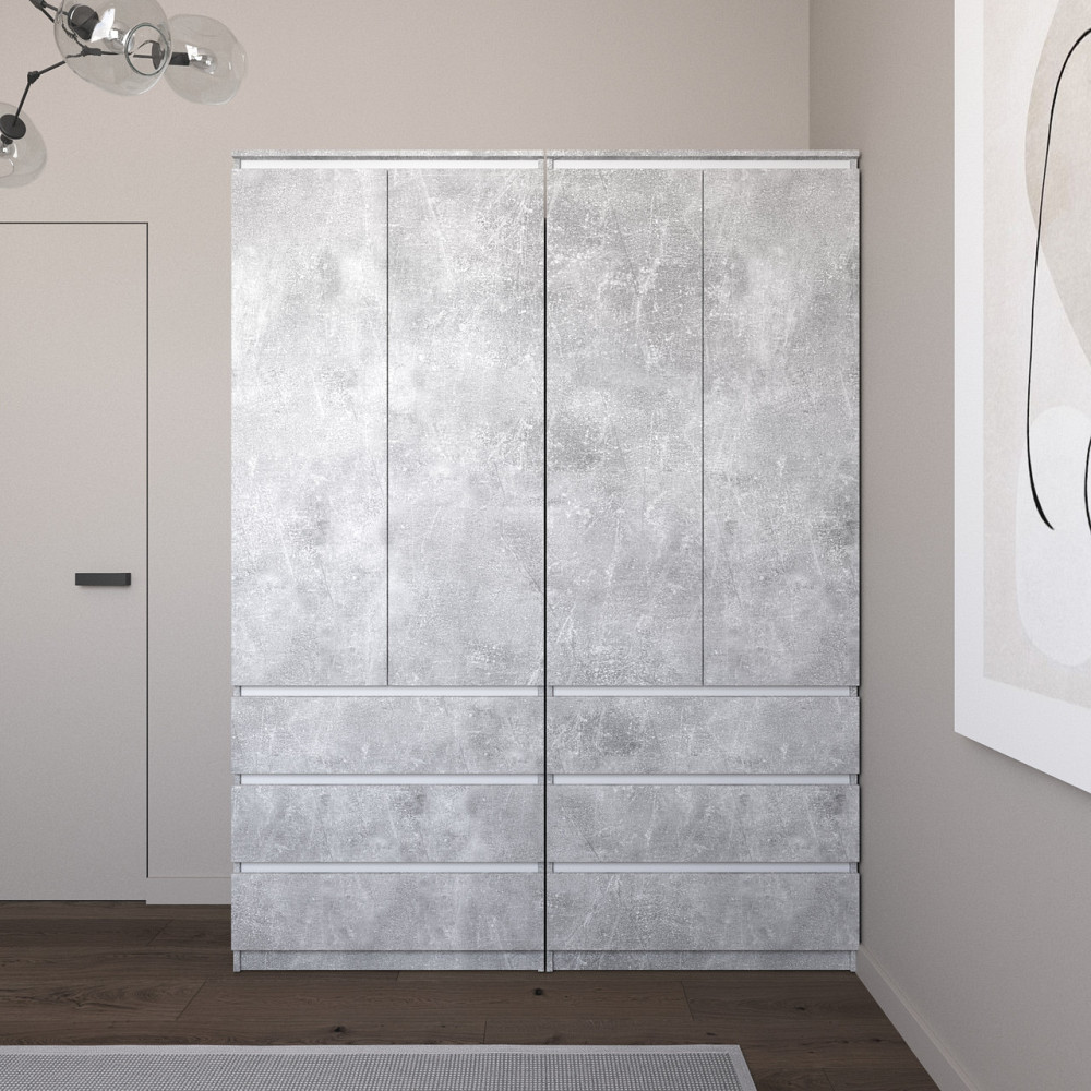 Шкаф для одежды VAYS со штангой и полками, 6 ящиков, комплект из 2 шкафов R9+R16 Бетон-Белые планки Львов - изображение 1