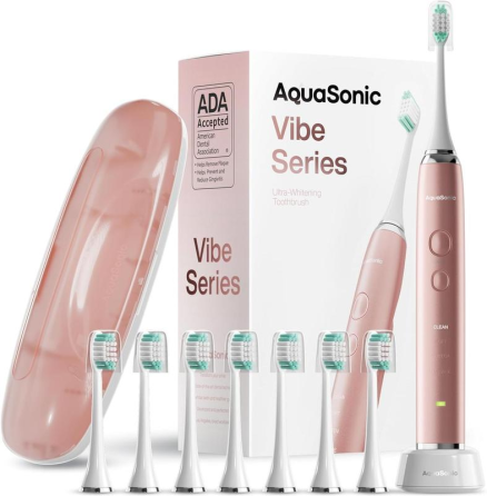 Електрична звукова зубна щітка Aquasonic Vibe Series Ultra Satin Rose Gold, 40000 рухів/хв, 4 режими, 6 насадок, ADA Київ