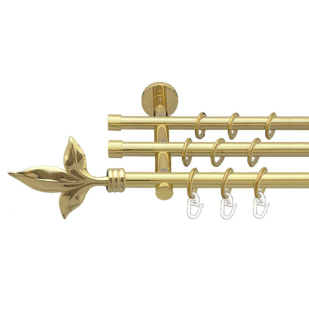 Карниз Orvit Листок Лілії металевий трирядний циліндр (20 см) гладка труба кільце металеве Золото 16\16\16 мм 200 см (00-00014684) Львів - фото 1