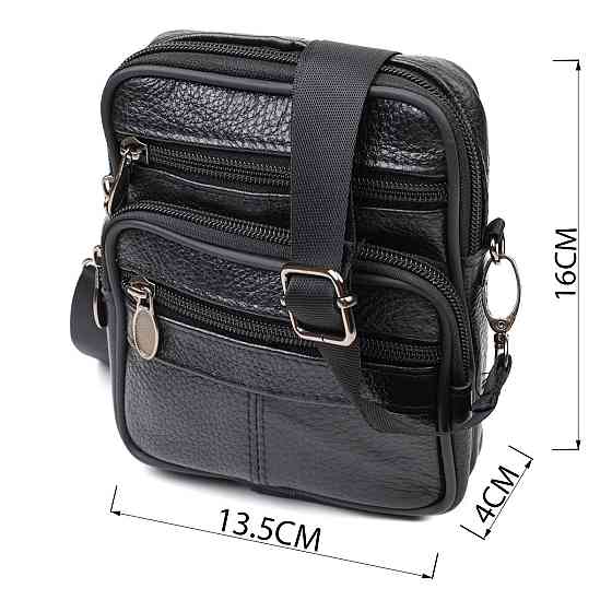 Зручна чоловіча сумка на пояс із натуральної шкіри 21483 Vintage Чорна Київ