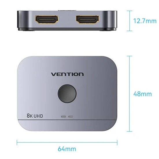 Сплітер HDMI 2.1 UHD 8K 60Hz 3D, HDCP HDR Dolby 7.1 перемикач двонаправлений 2 in 1 out  Vention Винница - изображение 11