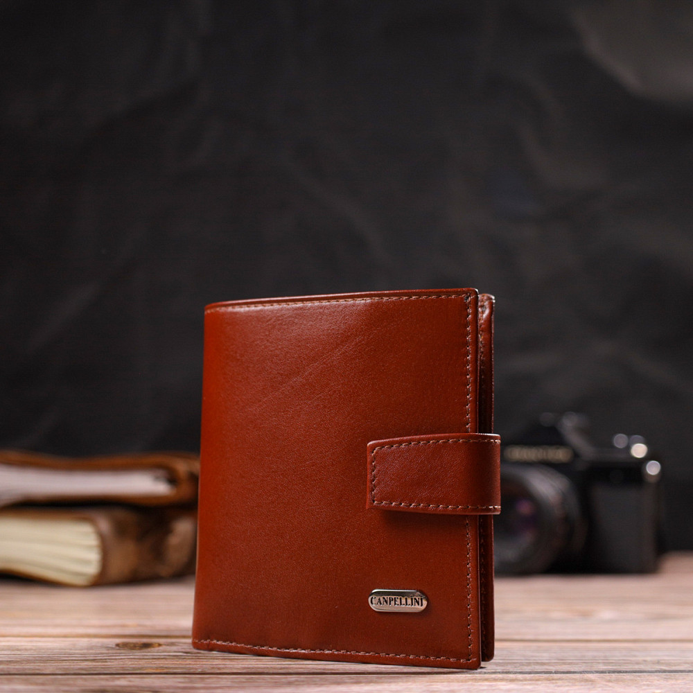 Відмінний чоловічий гаманець з натуральної гладкої шкіри Коричневий (CANPELLINI) Київ - фото 3